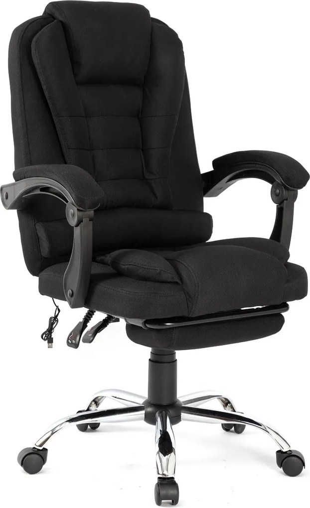 Scaun directorial, Masaj în perna lombară, Suport picioare, Rabatabil, textil, Negru