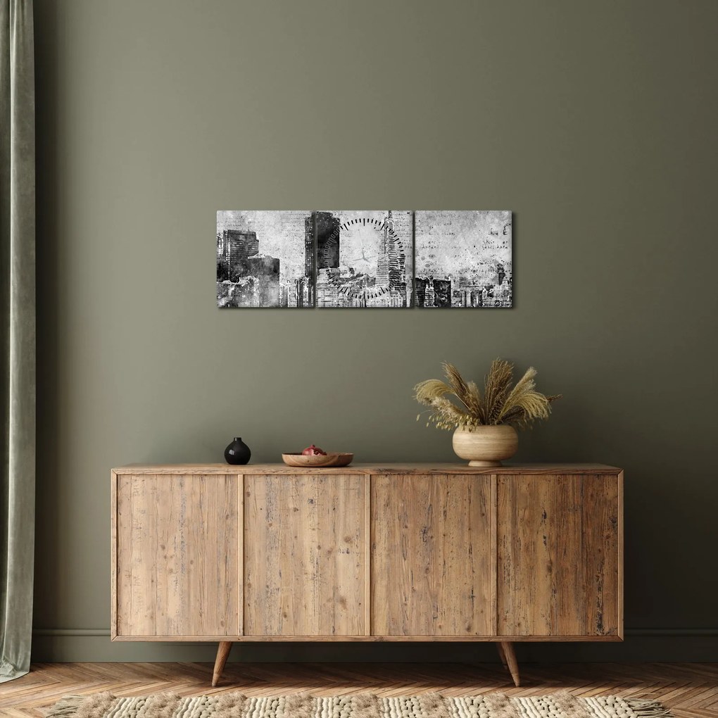 Tablou - Oraș de artă de cafea (cu ceas) (90x30 cm)