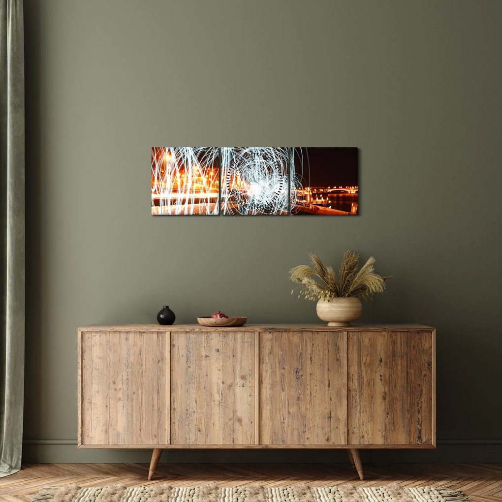 Tablou cu valuri de lumini (cu ceas) (90x30 cm)