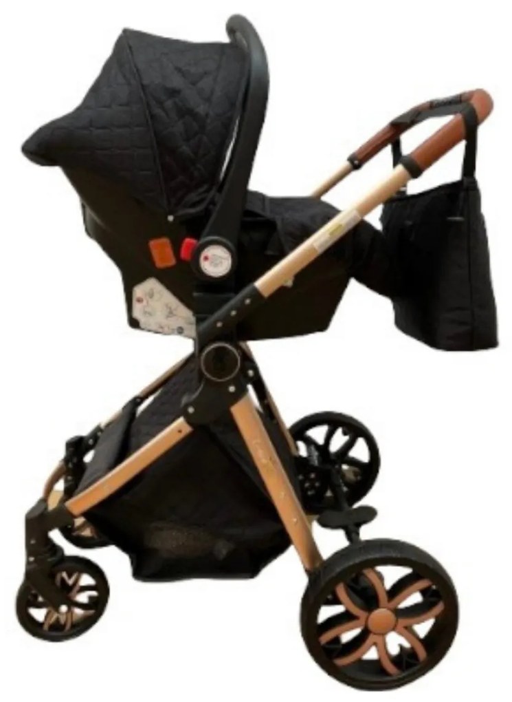 Carucior 3 in 1 cu landou, scoica si geanta, 0-36 luni, Negru - CPC-11-negru