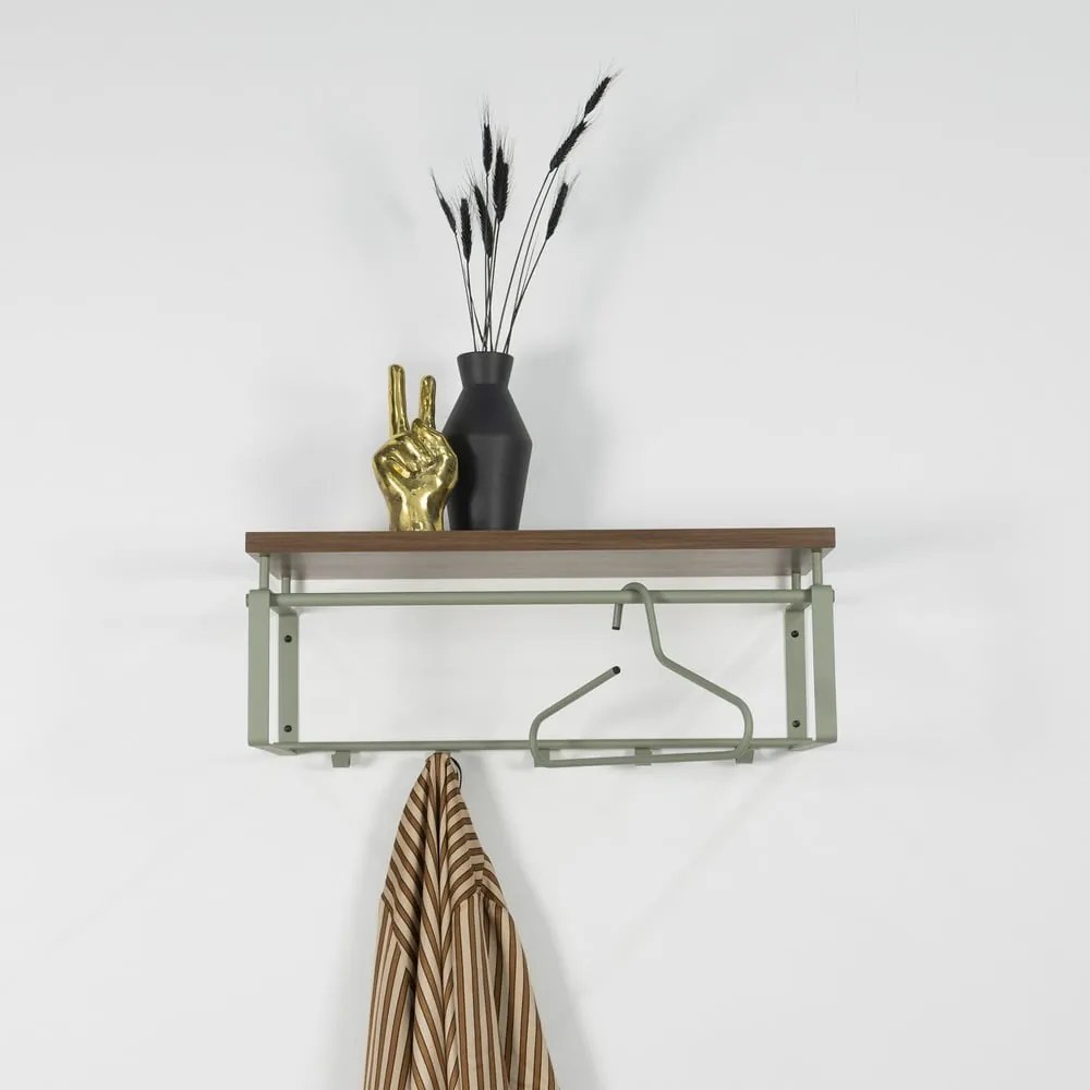 Cuier de perete maro/verde prăfuit cu raft din metal 70 cm Rex – Spinder Design