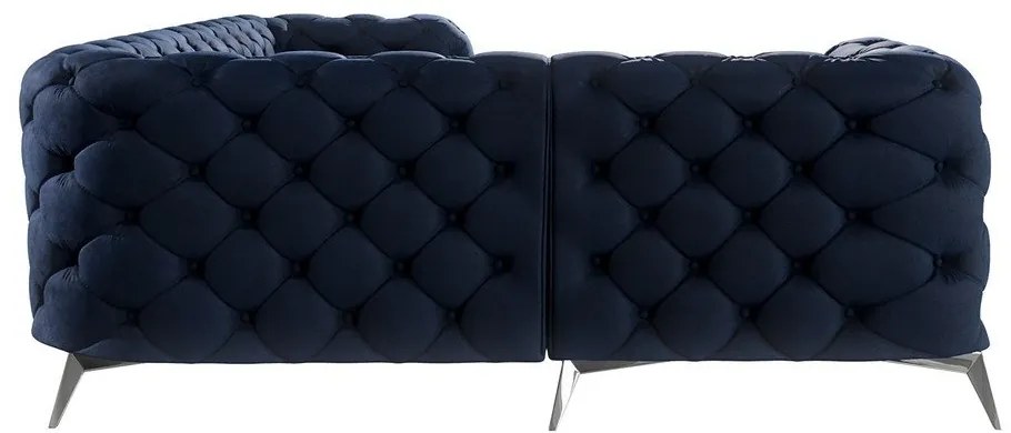 Colțar albastru închis cu tapițerie din catifea (cu colț pe partea stângă/în formă de ”L”) Chelsea – Ropez