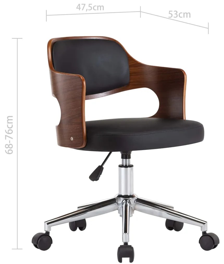 Scaun de birou pivotant, negru, lemn curbat si piele ecologica 1, black and dark brown