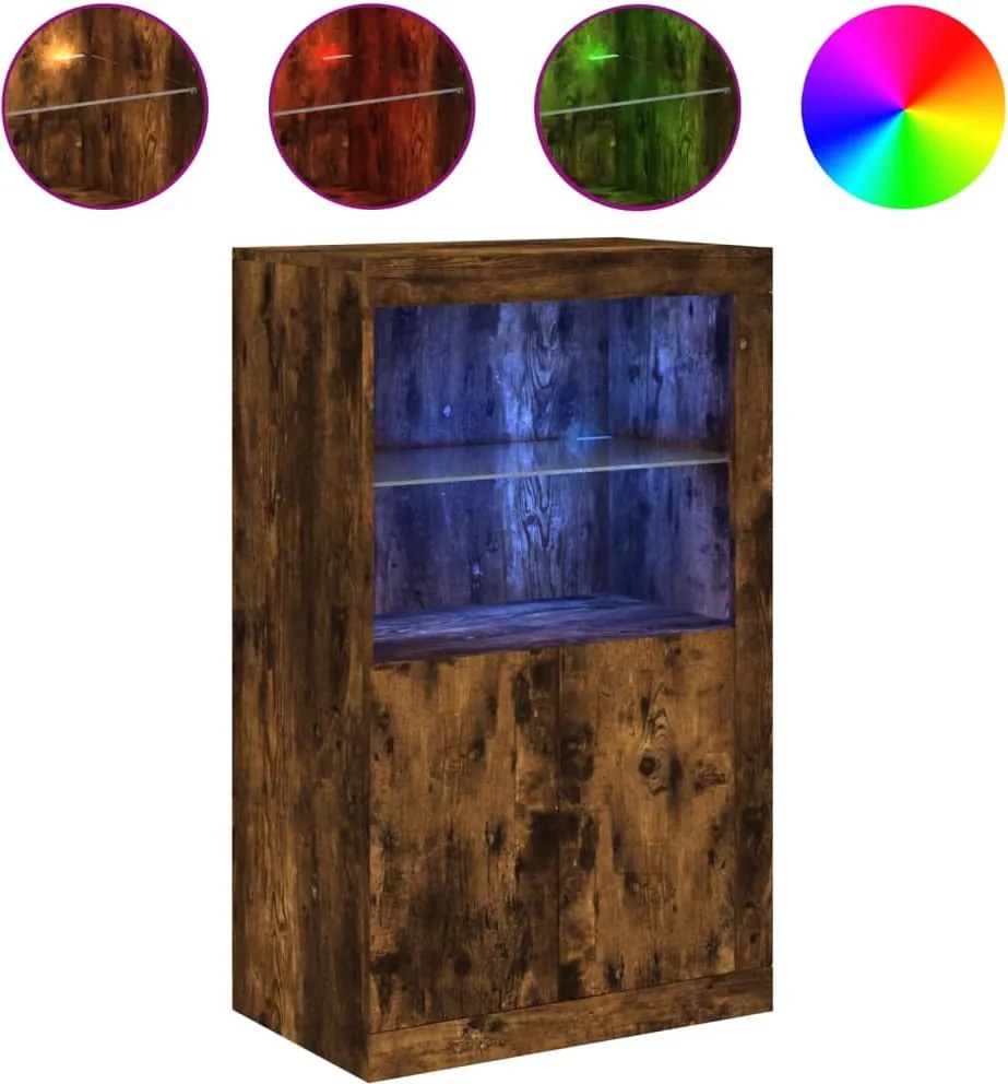 vidaXL Dulap lateral cu lumini LED, stejar fumuriu, lemn prelucrat