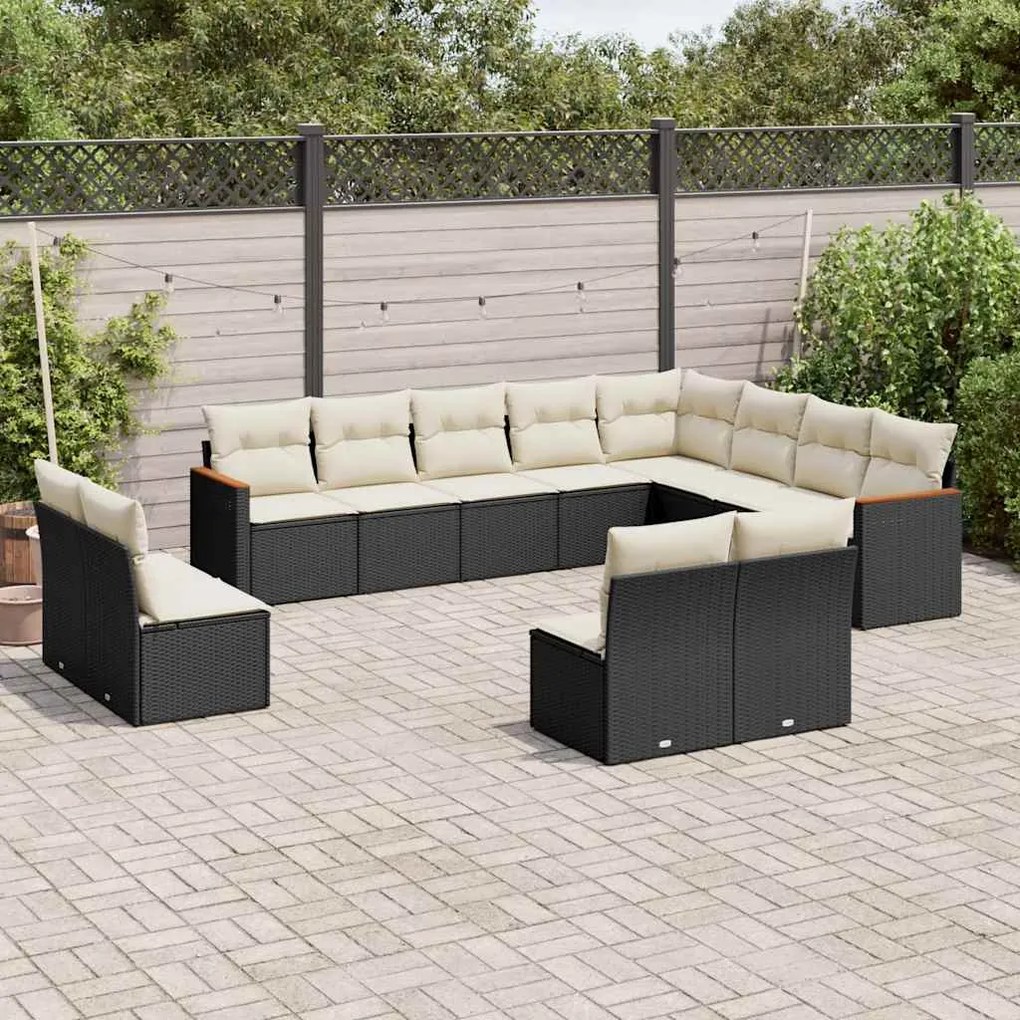 vidaXL Set canapele de grădină, 12 piese, cu perne, negru, poliratan