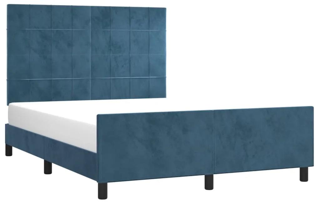Cadru de pat cu tablie, albastru inchis, 140x200 cm, catifea Albastru inchis, 140 x 200 cm, Cu blocuri patrate