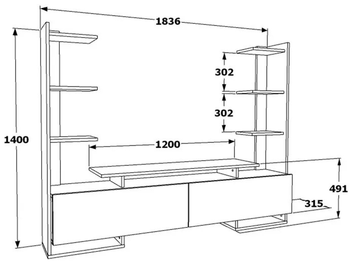 Comoda TV Clarry alb - culoare lemn natural 183.6x31.5x140cm