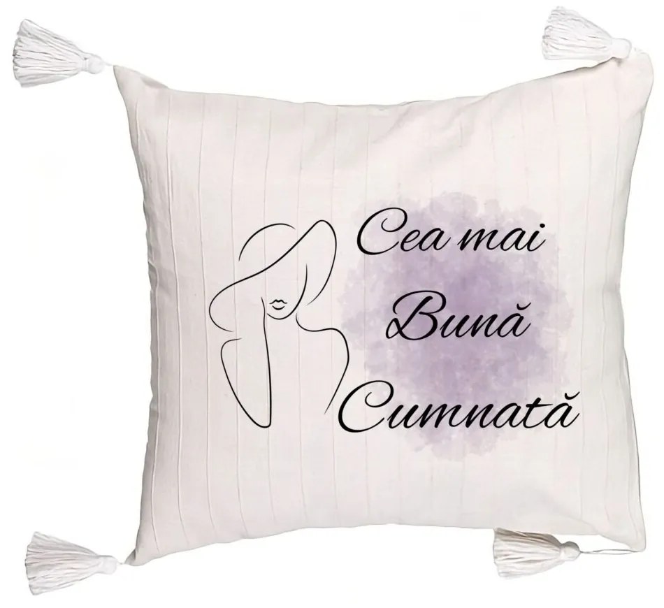 Perna Decorativa cu Franjuri pentru Cumnata 1, 45x45 cm, Cu fermoar