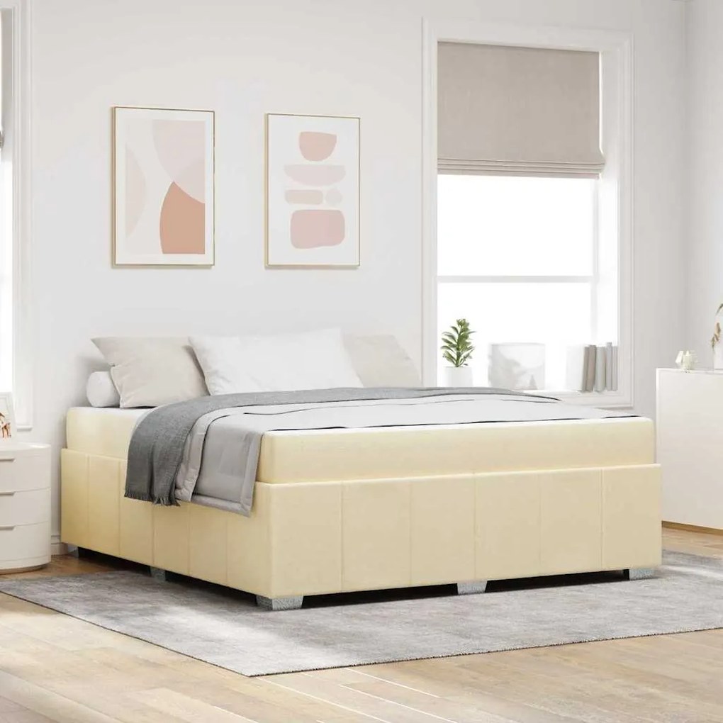 vidaXL Cadru de pat cu saltea Crem 180 x 200 cm țesătură
