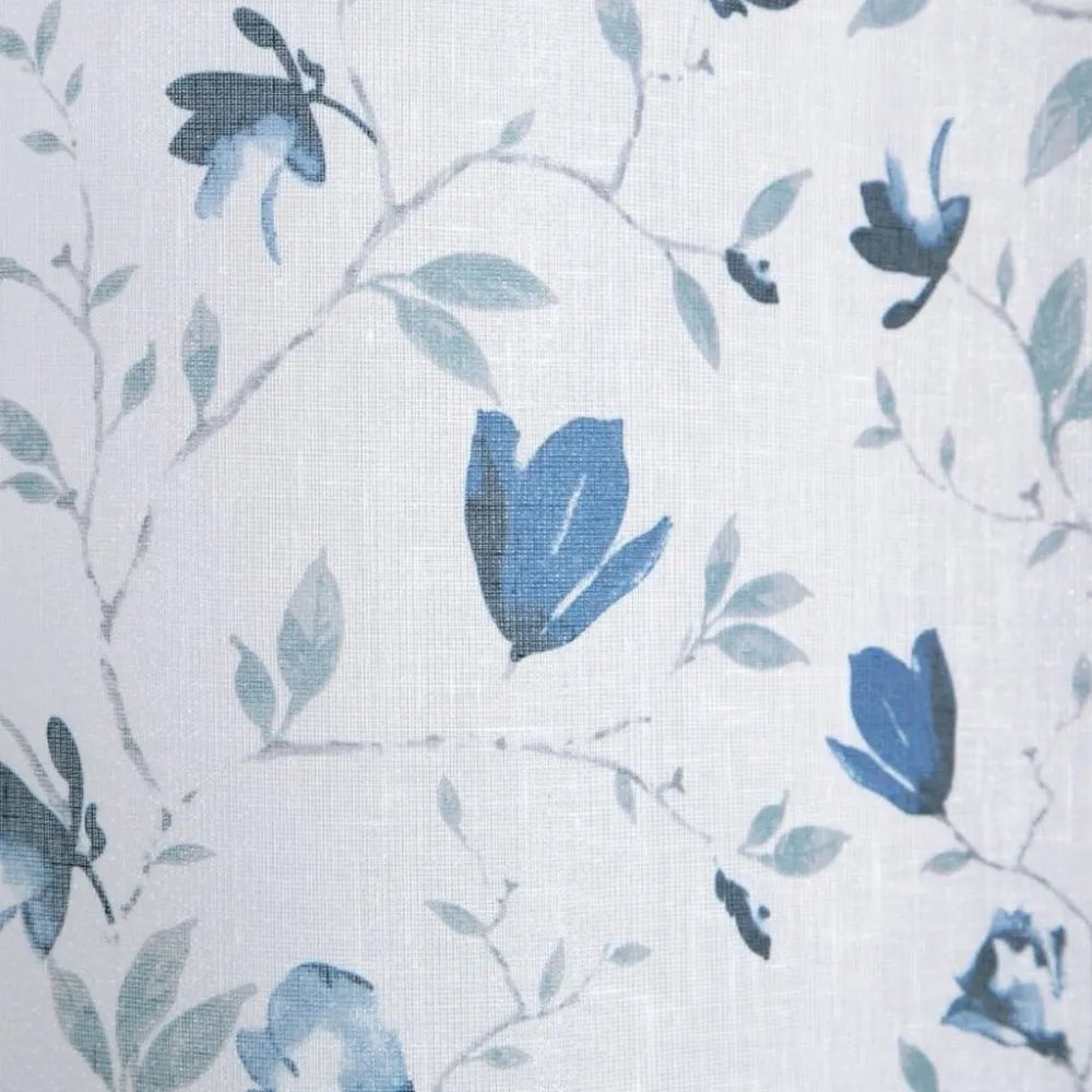 Draperie decorativă subtilă alb-albastră, cu motiv floral Lungime: 250 cm