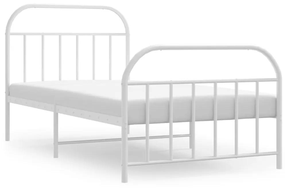 353698 vidaXL Cadru de pat metalic cu tăblie de cap/picioare, alb, 107x203 cm
