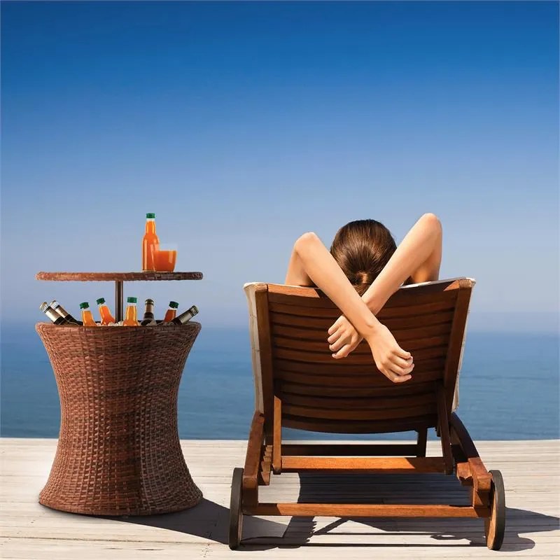 Beerboy ,masă de grădină răcitoare băutură Ø50cm Polyrattan bicolor maro