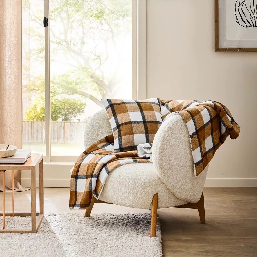 Pătură maro din sherpa 125x150 cm Ecossais – douceur d'intérieur