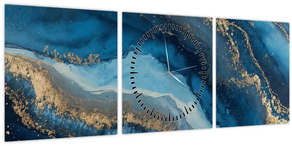 Tablou - Abstracție marmură albastră (cu ceas) (90x30 cm)