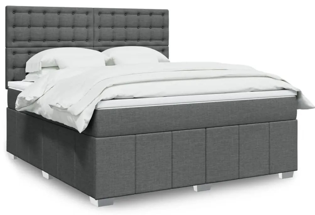 vidaXL Pat box spring cu saltea, gri închis, 180x200 cm, textil