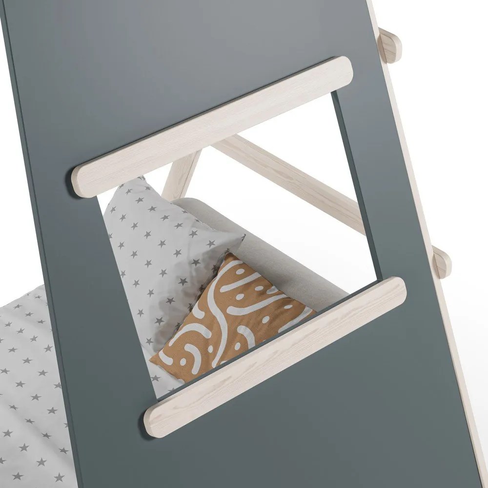 Pat pentru copii verde prăfuit de tip casă din lemn de pin cu somieră 90x200 cm Enola – Marckeric