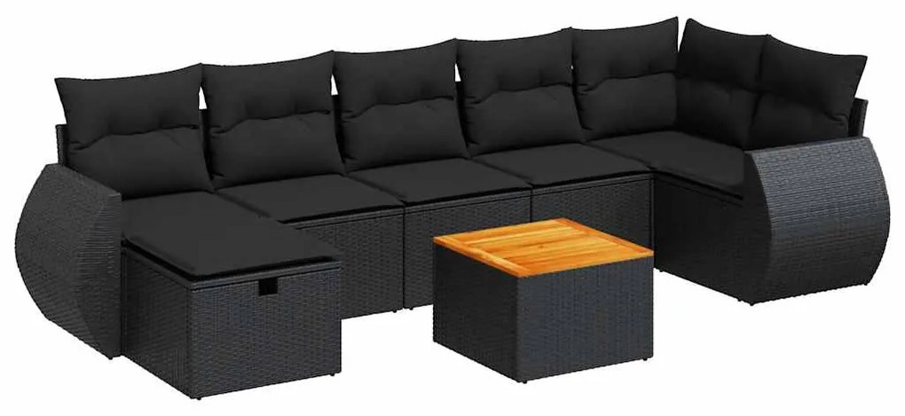 3325849 vidaXL Set mobilier de grădină cu perne, 8 piese, negru, poliratan