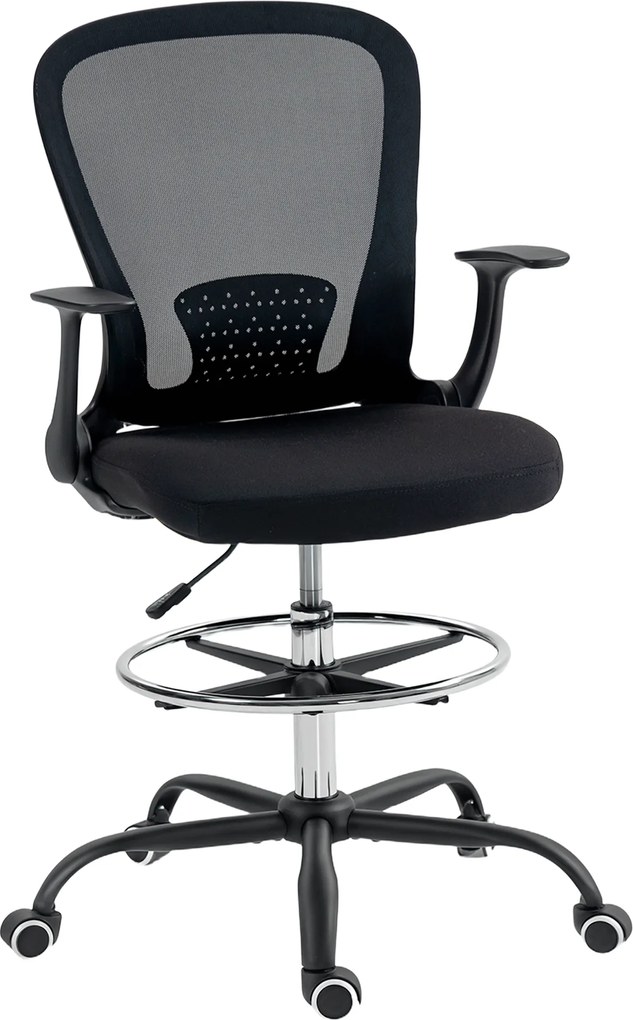 HOMCOM Scaun de birou cu înălțime reglabilă, scaun pentru birou cu inel pentru picioare reglabil, suport lombar, 62 x 59 x 119 cm, negru | Aosom Romania
