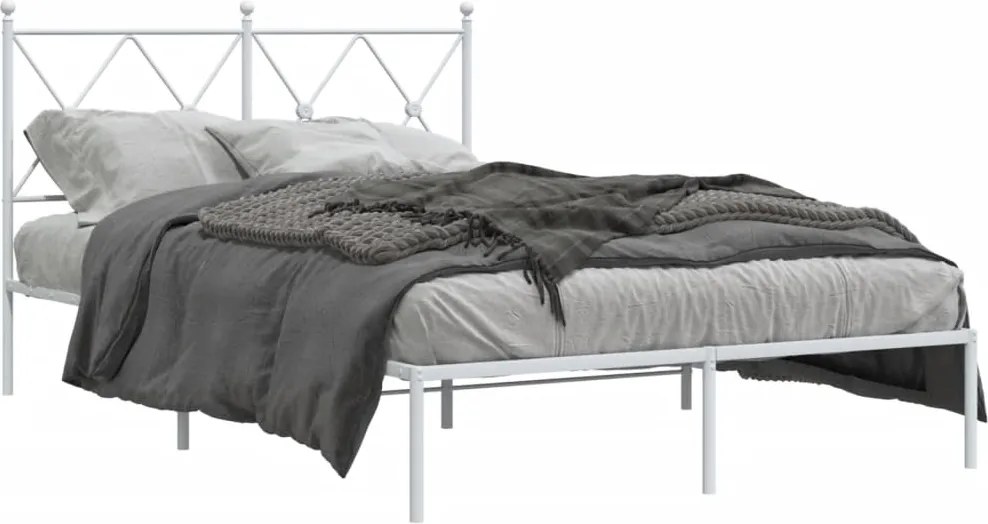 vidaXL Cadru de pat metalic cu tăblie, alb, 120x190 cm