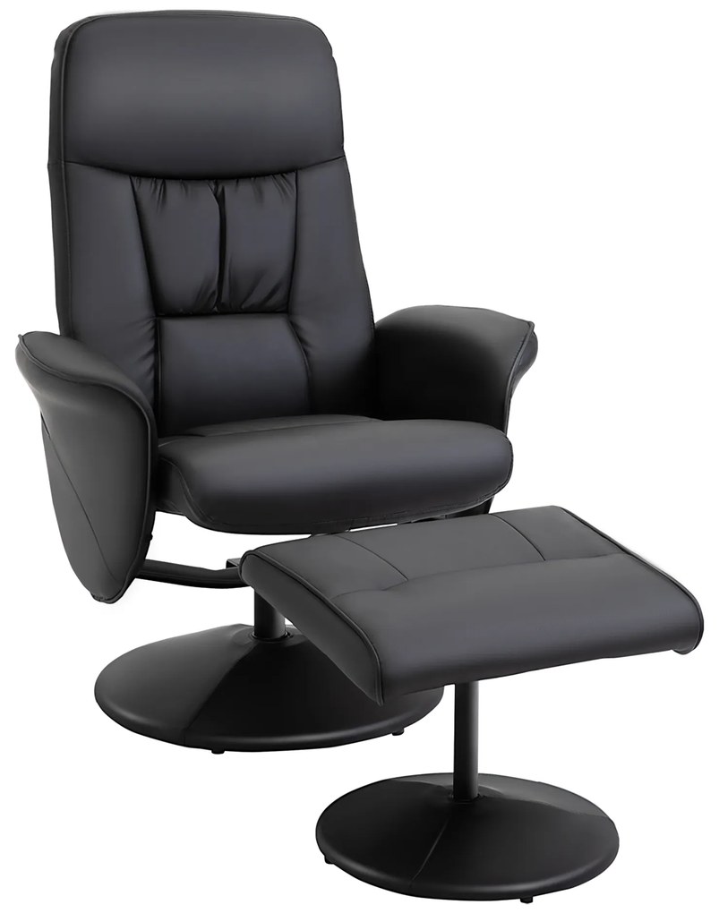 HOMCOM Fotoliu relaxant cu suport pentru picioare fotoliu de relaxare relaxant pivotant 360° și spătar înclinabil pentru TV suportând până la 120 kg material sintetic metal negru | Aosom Romania
