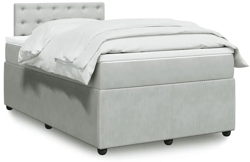 vidaXL Pat box spring cu saltea, gri deschis, 120x190 cm, catifea