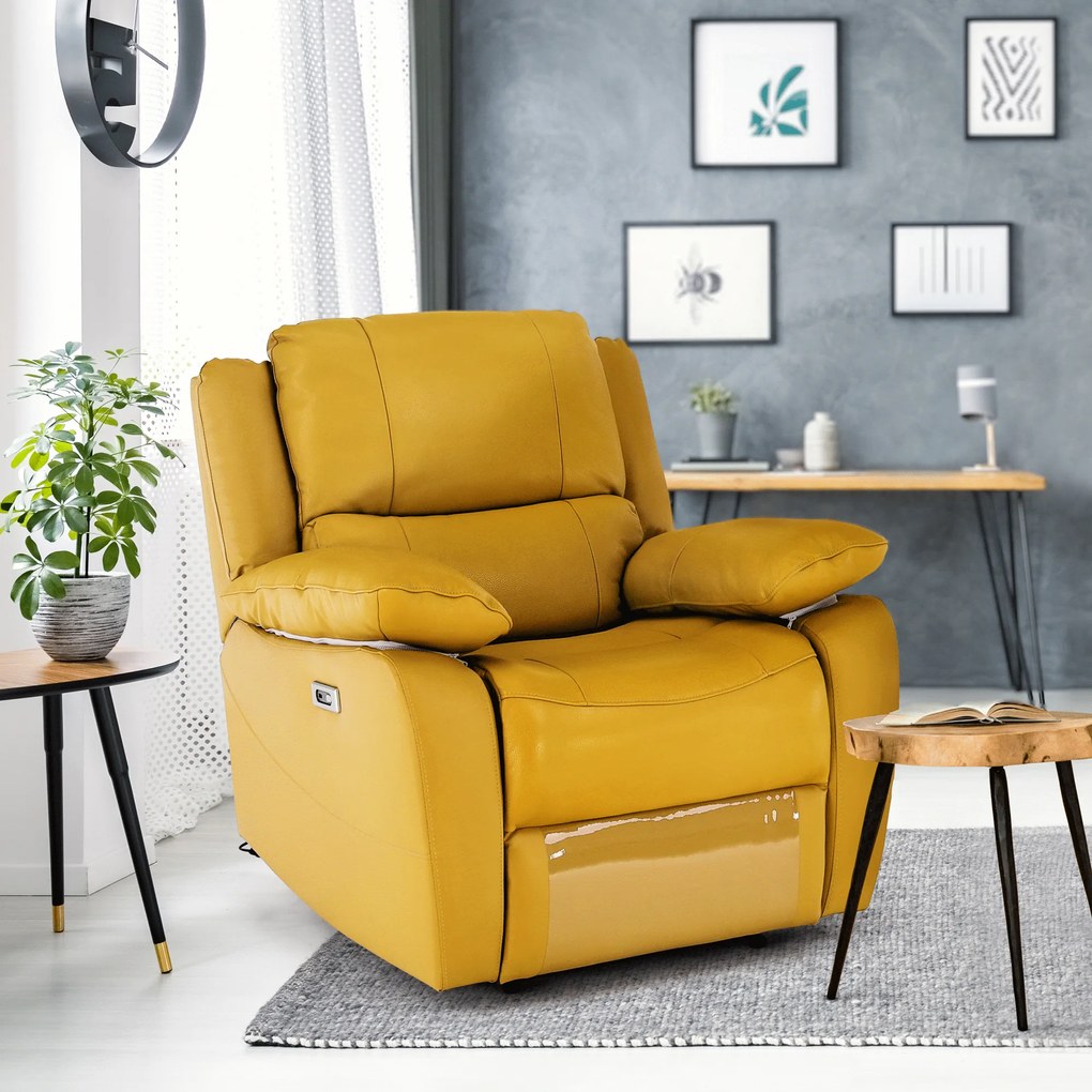Fotoliu de relaxare, piele / piele ecologică galben, VIVAN