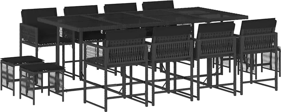vidaXL Set mobilier de grădină cu perne, 13 piese, negru, poliratan