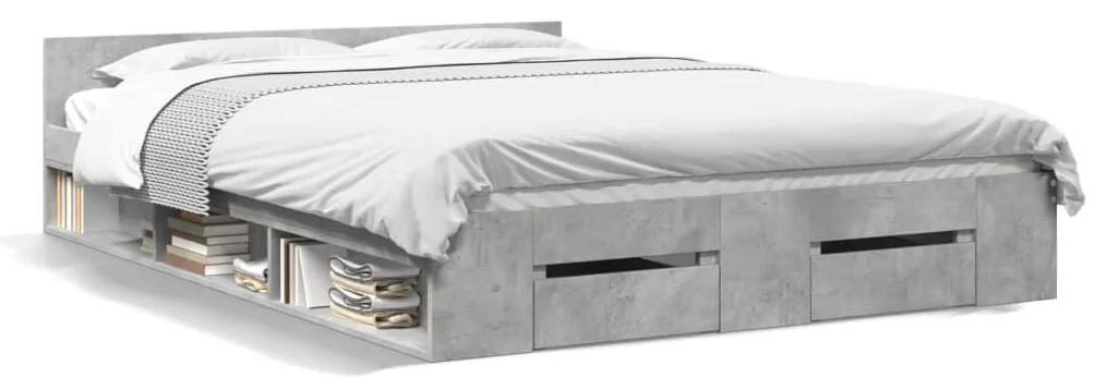 3280758 vidaXL Cadru de pat cu sertare, gri beton, 120x200 cm, lemn prelucrat