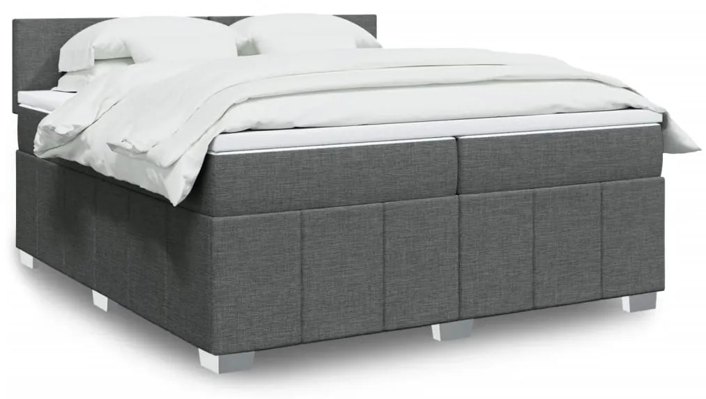 vidaXL Pat box spring cu saltea, gri închis, 200x200 cm, textil
