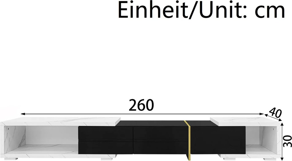 Dulap TV rotativ, Lungime variabilă, 140-260x40x30 cm, Alb+Negru