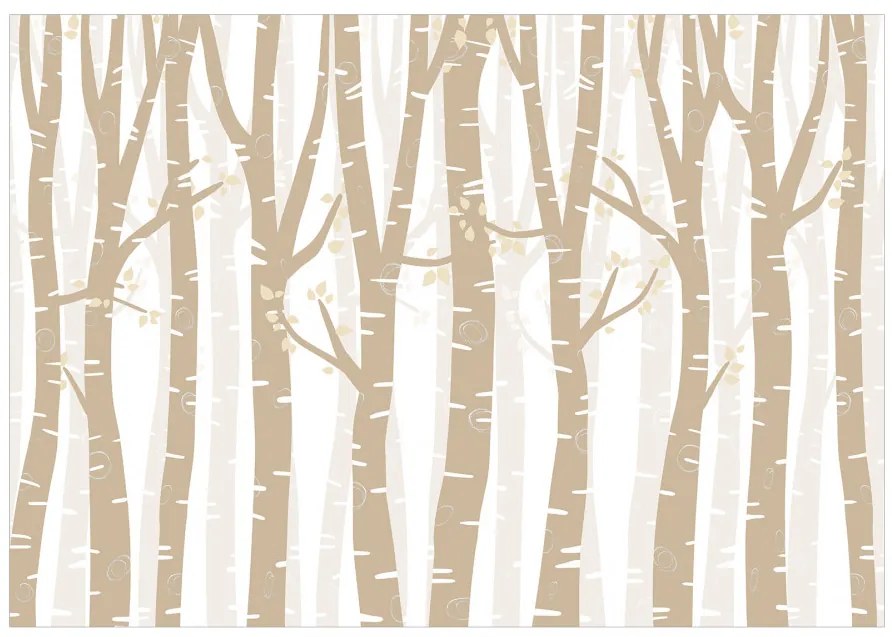 Fototapet - Pădure pastelată - arbori galbeni cu frunze deschise pe crengi