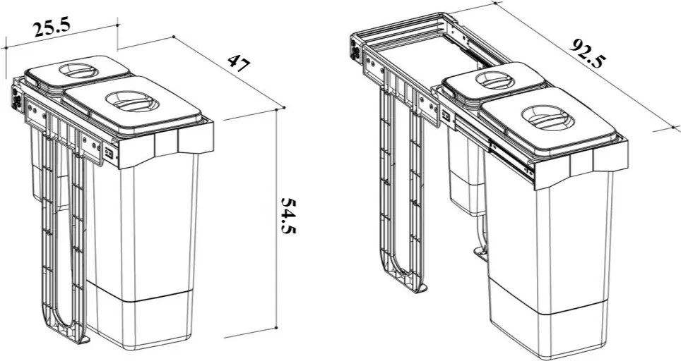 Cos gunoi incorporabil Ecomax Free Jazz 30, colectare selectiva, gri antracit, 1 x 7 l + 1 x 26 l Polipropilena, 300 mm, L:255 mm; l:470 mm; H:545 mm,