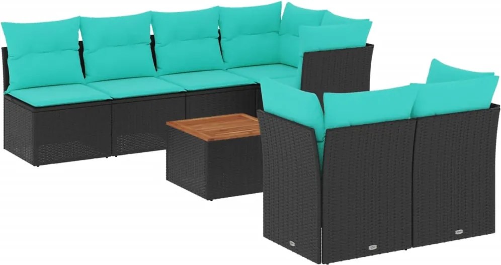 vidaXL Set canapele de grădină cu perne, 8 piese, negru, poliratan