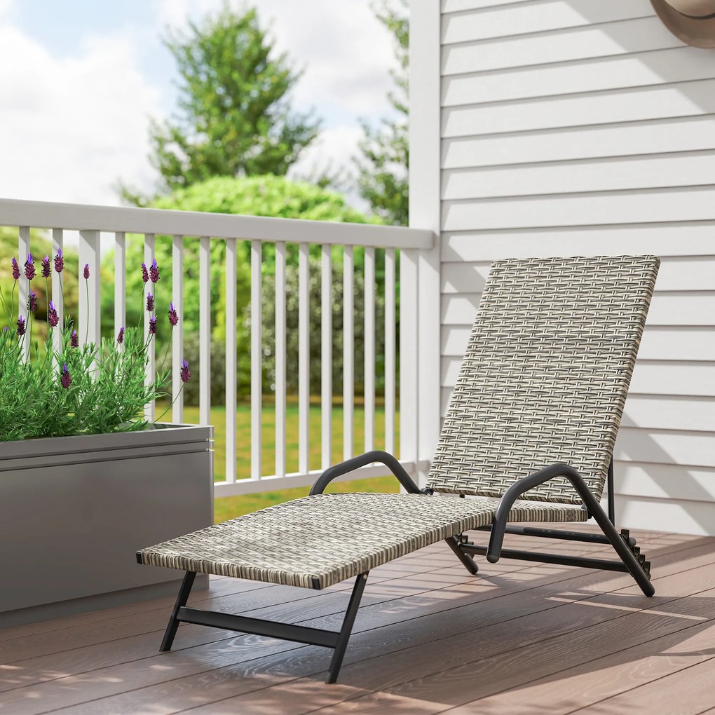 Outsunny Șezlong chaise longue din rășină impletită inclinabil și reglabil în 4 niveluri în formă de S, 156x62x96cm maro | Aosom Romania