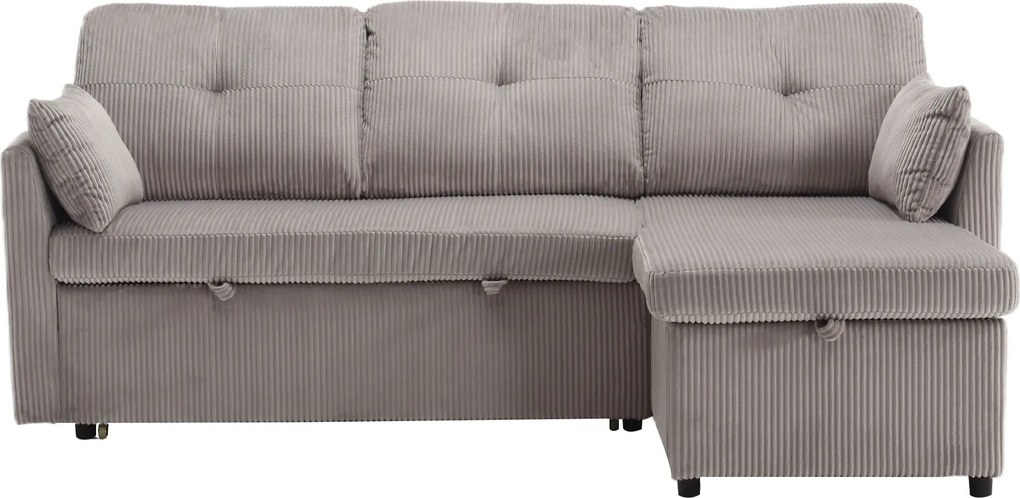 Canapea modulară în formă de L din catifea, canapea extensibilă rabatabilă convertibilă, cu spații de depozitare în scaune, Gri deschis