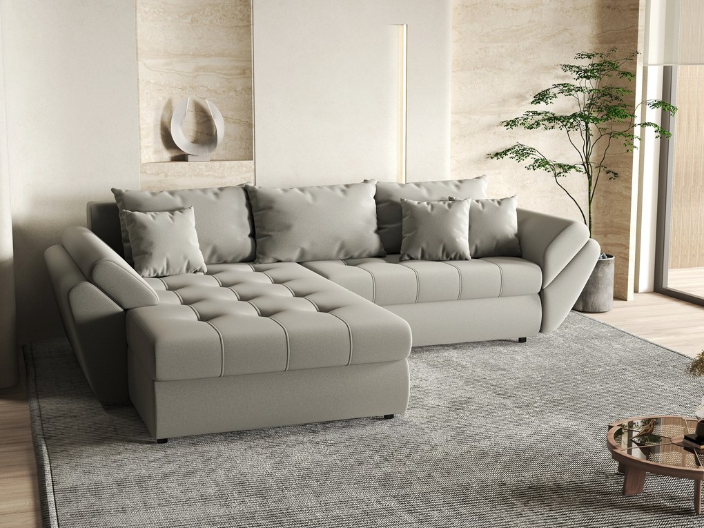 Colțar extensibil dumonde cu ladă de depozitare si sezut confortabil din spuma high-density, Loana Royal Grey 270x185 cm