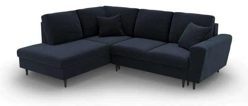 Colțar albastru închis extensibil, cu spațiu de depozitare cu tapițerie din catifea (cu colț pe partea stângă-în formă de ”L”) Kyoto – Cosmopolitan Design
