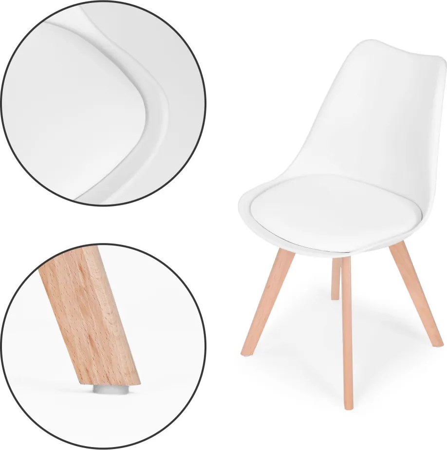 Set de 4 scaune de masă cu pernă din piele ecologică albă