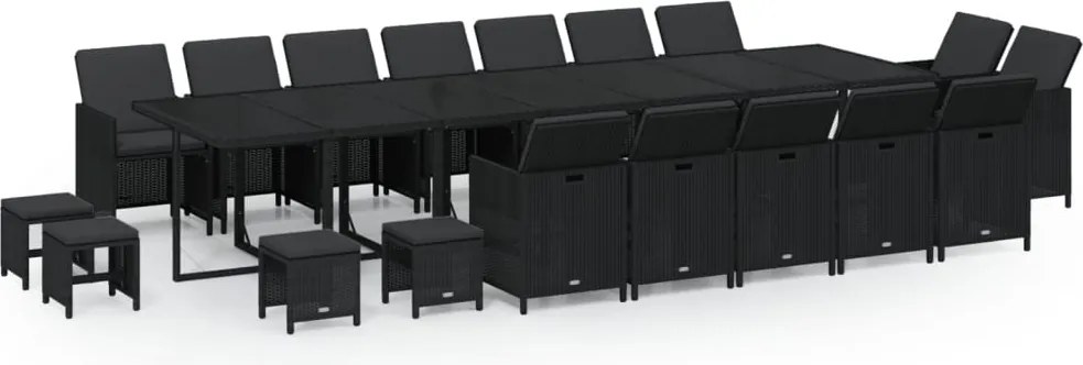 vidaXL Set mobilier de grădină cu perne, 19 piese, negru, poliratan