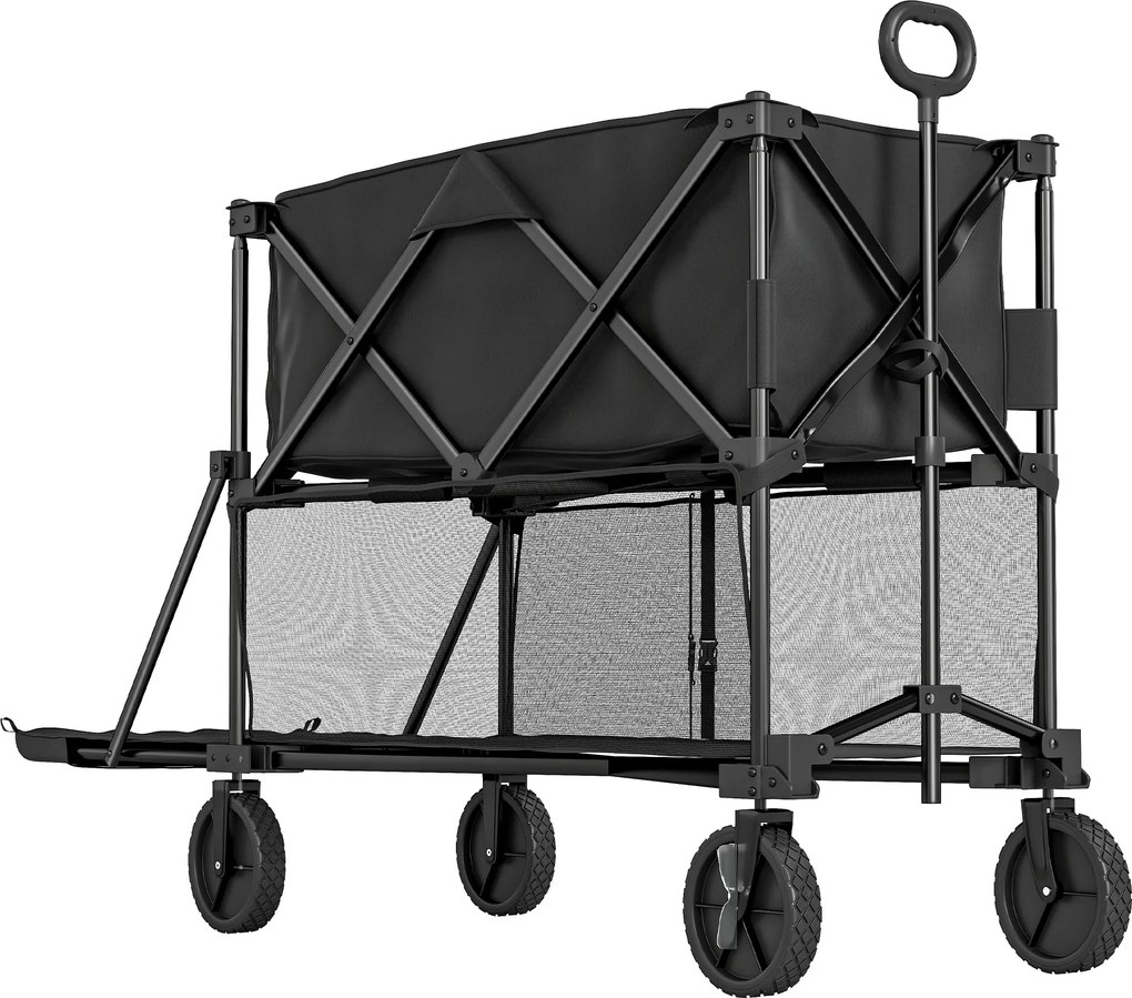 Outsunny Cărucior de grădină pliabil 350L cărucior de transport cu 2 etaje încărcare maximă 200 kg cu roți pentru teren accidentat negru | Aosom Romania