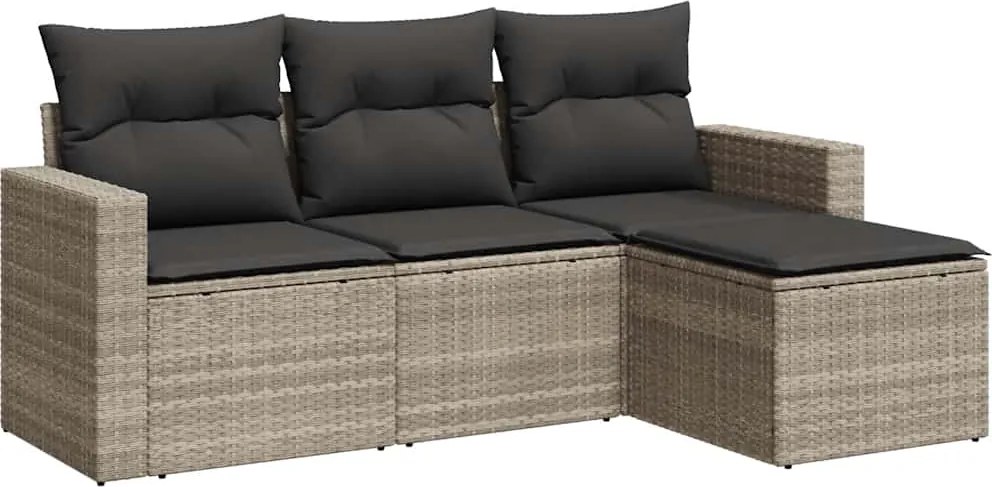 vidaXL Set canapea de grădină cu perne, 4 piese, gri deschis poliratan