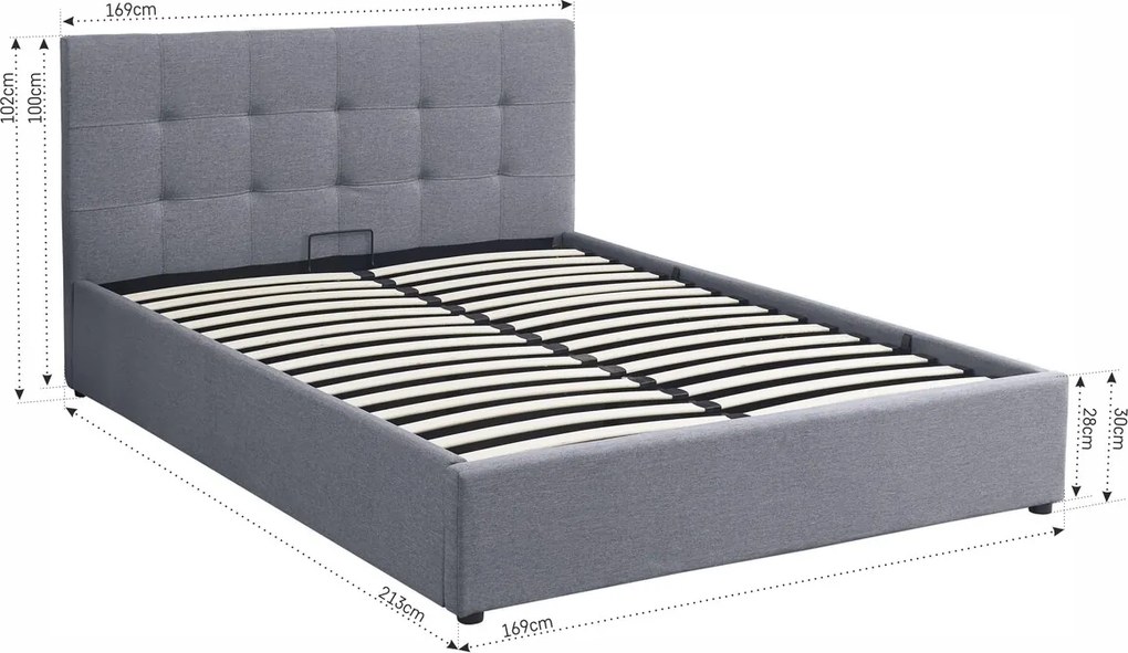 Pat tapitat Carson, 160x200 cm, somiera rabatabila, spatiu depozitare, gri