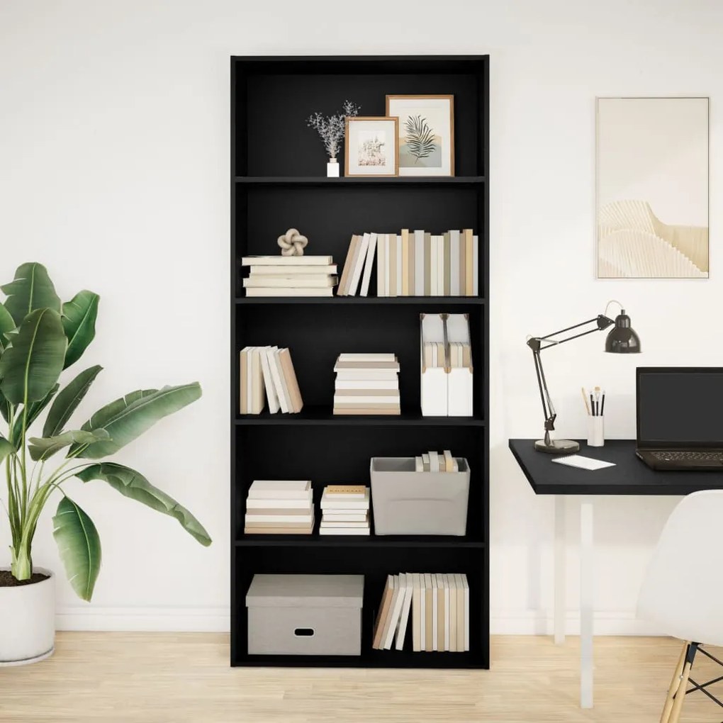 3314670 vidaXL Bibliotecă, negru, 80x30x189 cm, lemn prelucrat