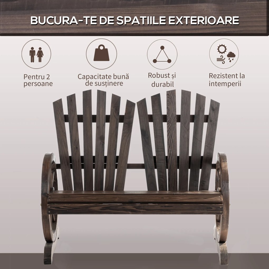 Outsunny Bancă de Grădină Rustică din Lemn, Design cu Roți de Căruță, 108x66x95 cm | Aosom Romania