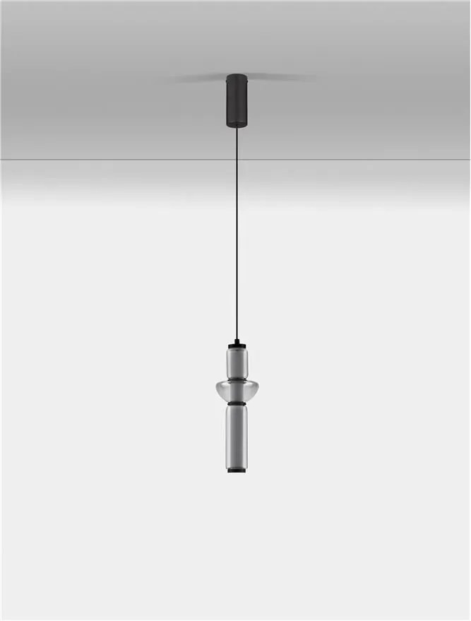 Pendul LED modern, Metal, Negru, Sticla, Fumurie, Ulon