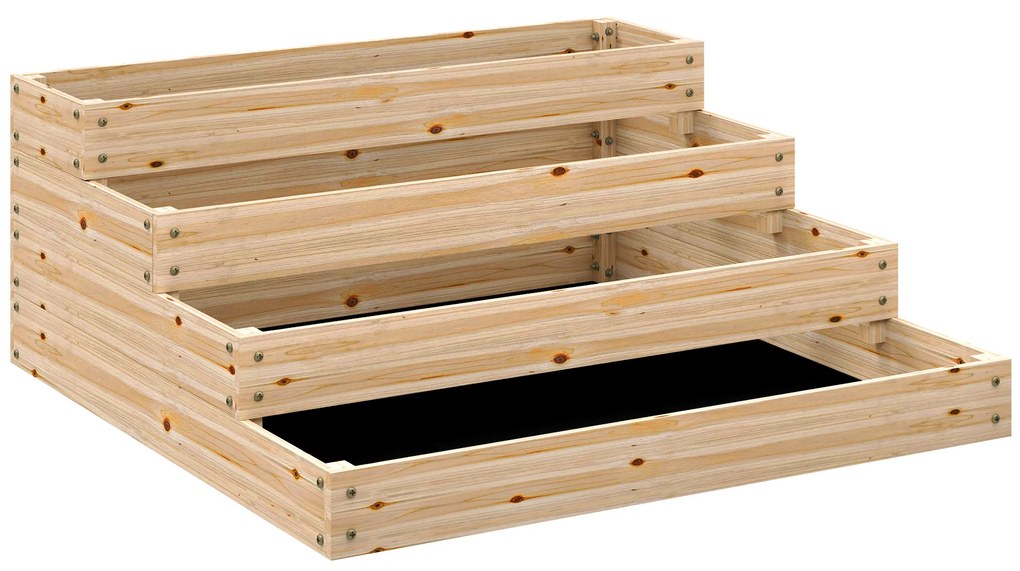 Outsunny Cadrul de grădină patrat fără fund, 4 etaje pentru plante, legume, fructe, flori, 113 x 113 x 46 cm lemn natural | Aosom Romania