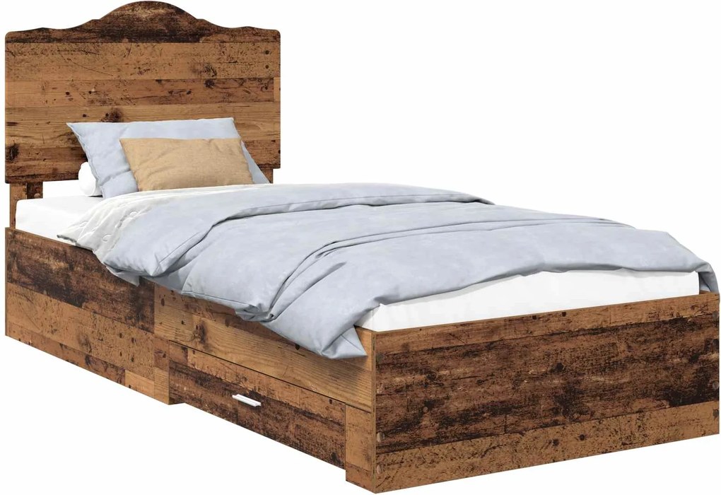 vidaXL Cadru de pat cu headboard Lemn vechi 100 x 200 cm Lemn compozit