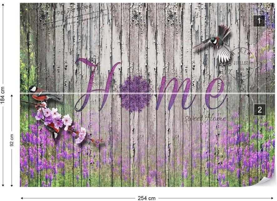 GLIX Fototapet - Vintage Wood Planks Design Lavender "Home" Vliesová tapeta  - 254x184 cm
