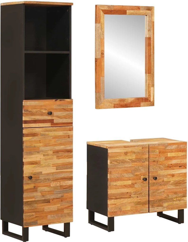 vidaXL Seturi de baie cu sertar cu raft natural Lemn de mango solid