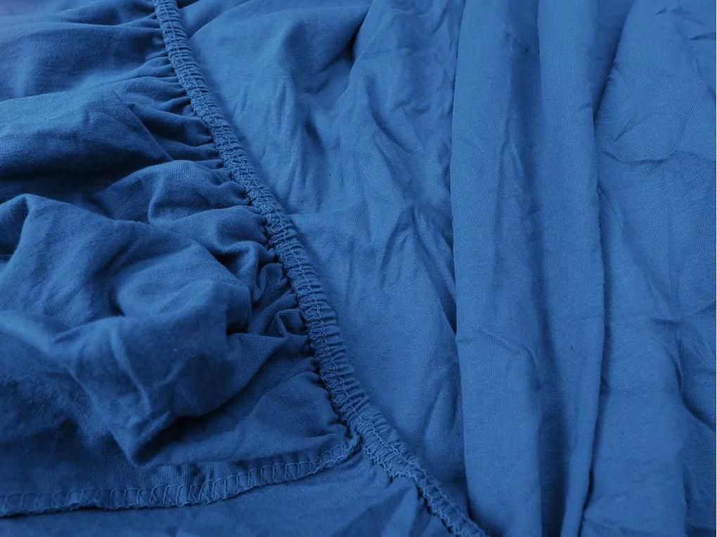 Cearsaf de pat jersey albastru inchis 160 x 200 cm
